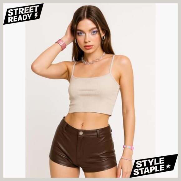 Faux Leather Micro Shorts Low Rise Mini Rave Festival Club Outfit - Picture 2 of 7